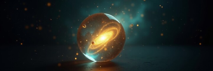 Wall Mural - generative ai galaxy in sphere: cosmic wonder art galaxy sphere cosmic space planet orb glow teal ba