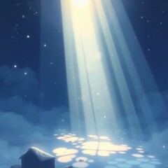 Wall Mural - generative ai winter's light: hope and tranquility winter night light rays snow house stars landscap