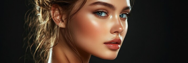 Poster - Captivating fashion portrait showcasing a modern womans beauty with artistic lighting and youthful glow. Generative AI