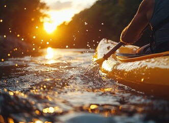 Kayaking at Sunset Close Up of Paddle and Water