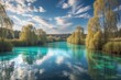 © Michael - Tranquil Panorama of an Iridescent Freshwater Lake Surrounded by Willows and Drifting Clouds