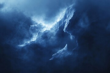 Fototapete - Melting iceberg drifts through dark blue waters under an empty sky, highlighting the stark contrast of nature’s beauty. Generative AI