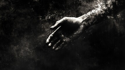 Aufkleber - Grunge style handshake symbolizing unity and connection in a dark textured setting. Generative AI