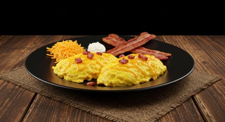 Wall Mural - delicious breakfast omelette with bacon and cheese