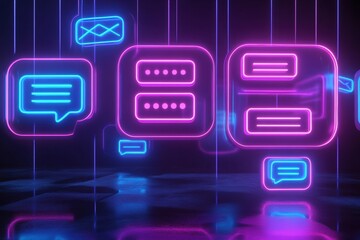 Fototapete - Floating message bubbles and glowing notifications in a vibrant chat interface creating an engaging digital atmosphere. Generative AI