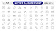 © artshuvo - Sweet and Dessert outline icon set Containing Honey Jar, Toffee, Swirl, Birthday Cake, Chocolate Bar, Piece Of Cake, Cookie, Donuts, Cake Slice, Brigadeiro, Cotton Candy, Wafer and Honey icons.