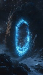 Wall Mural - a glowing portal stands amidst rocky terrain beneath a starry sky