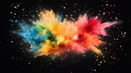 Wall Mural - explosion of colors: a dynamic explosion of vibrant, multicolored powder against a black backdrop cr