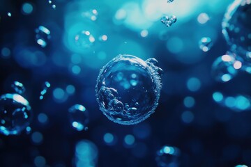 Poster - Glowing gas bubbles float gracefully underwater in a mesmerizing display of light and color during tranquil moments. Generative AI