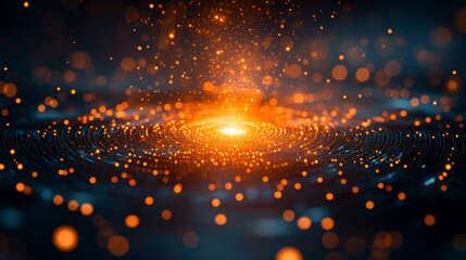 Abstract big data visualization in cyberspace with digital circles and random web fragments, representing information particles in a neural network for a futuristic modern theme
