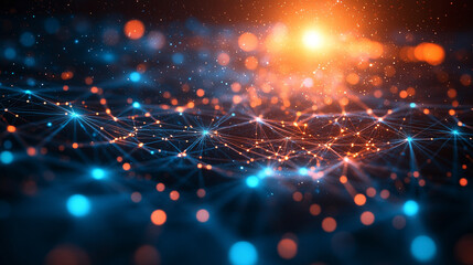 Abstract big data visualization in cyberspace with digital circles and random web fragments, representing information particles in a neural network for a futuristic modern theme