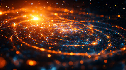 Abstract big data visualization in cyberspace with digital circles and random web fragments, representing information particles in a neural network for a futuristic modern theme