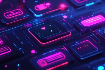 Fototapete - Modern digital chat interface showcasing vibrant floating message bubbles and lively text notifications. Generative AI