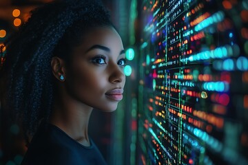 Woman monitors data center network