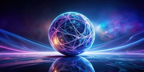 Wall Mural - luminous orb reflecting on a cosmic plane, illuminated by energetic plasma streams and glowing nebul