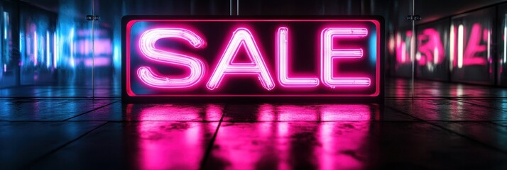 Aufkleber - Exciting sale event with glowing signage attracting shoppers during evening hours. Generative AI
