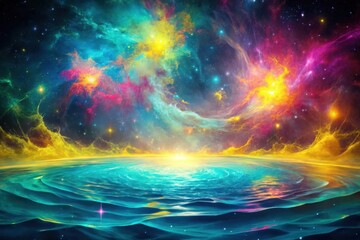 Wall Mural - celestial waters a vibrant cosmic seascape with swirling nebulae and a calm, reflective ocean surfac