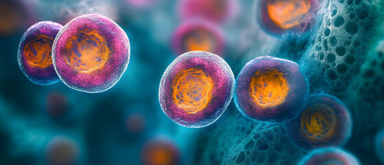 Wall Mural - abstract colorful cells under a microscope -