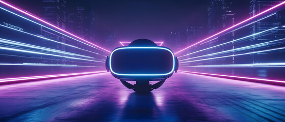 Wall Mural - abstract cyberpunk gaming stage with neon lights and virtual reality elements -