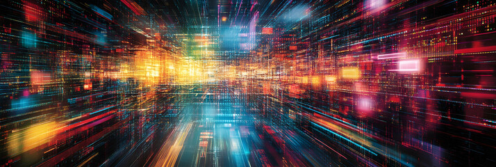 Wall Mural - abstract digital wave flowing through big data, futuristic technology concept -