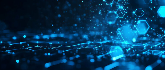 Wall Mural - abstract futuristic background with hexagons and blue neon lights -