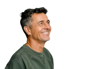 Poster - Happy senior man smiling and laughing, looking away, isolated on transparent background