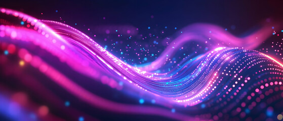Wall Mural - abstract neon wave lines with glowing bokeh lights, high-speed data transfer concept -