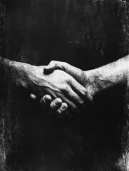 Aufkleber - Grunge style handshake as a symbol of unity and agreement between two individuals in a dark setting. Generative AI