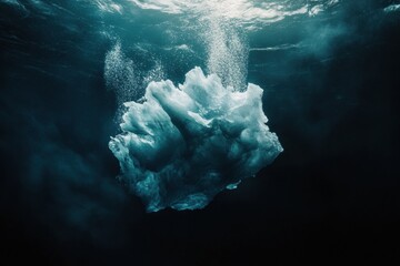 Fototapete - melting iceberg drifts in dark blue waters under an empty sky. generative ai