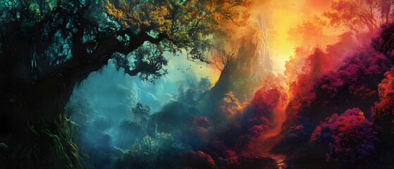 Wall Mural - beautiful fantasy landscape with vibrant colors and surreal elements -