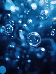 Fototapete - Glowing gas bubbles rising gracefully through clear blue water during a tranquil underwater moment. Generative AI
