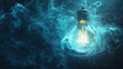 Aufkleber - Glowing gas lamp illuminating a mystical atmosphere with blue smoke swirling around during the night. Generative AI