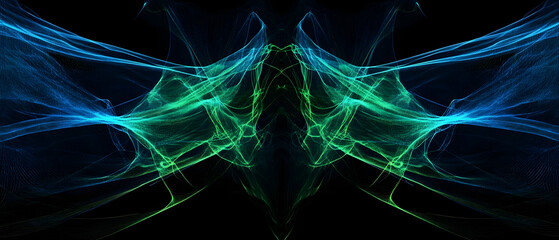 Wall Mural - blue and green network lines forming a futuristic design -