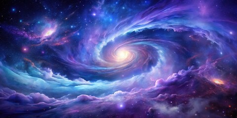 Wall Mural - Cosmic Swirl A Celestial Tapestry of Purple and Blue Nebulae, Stars, and a Radiant Galactic Core