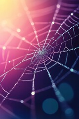 Wall Mural - Beautiful spider web in wild field with dew in morning in Spring.