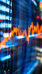 Wall Mural - close-up of a digital screen showing financial news and stock market charts -