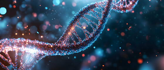 Wall Mural - close-up of a dna strand being synthesized on a digital interface -