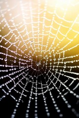 Wall Mural - Beautiful spider web in wild field with dew in morning in Spring.