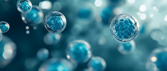 Wall Mural - close-up of blue exosome particles in spheres -