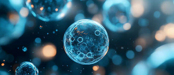 Wall Mural - close-up of blue exosome particles in spheres -