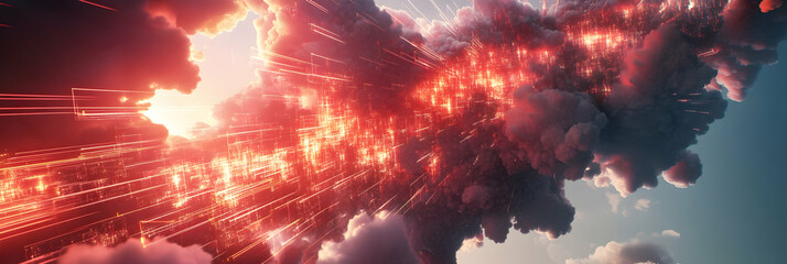 Wall Mural - cloud computing transferring big data, futuristic digital technology background -