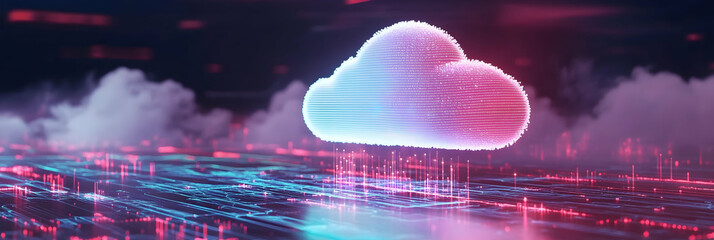 Wall Mural - cloud computing transferring big data, futuristic digital technology background -