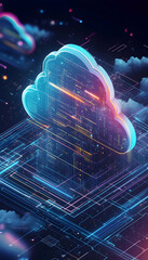 Wall Mural - cloud storage communication with computers for data processing and development -