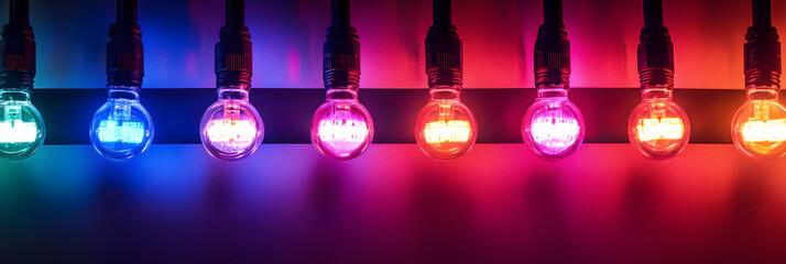 Wall Mural - colored electric cables and led lights, optical fiber technology background -