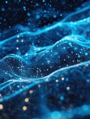 Leinwandbilder - Microscopic gas particles suspended in the air create a mesmerizing blue and gold visual pattern at a microscopic level. Generative AI