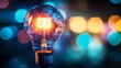 © poppi - Close-up of a glowing light bulb surrounded by colorful bokeh lights at night