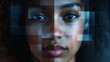 © poppi - Close-up of a woman's face with a digital overlay, showcasing technology and identity exploration
