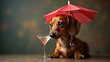 © snupdo - Dachshund Holding Martini Glass with Miniature Umbrella, Looking Tipsy