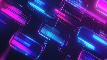 Fototapete - Floating message bubbles with glowing notifications in a social media chat interface setting. Generative AI