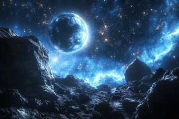 Wall Mural - cosmic outer space abyss with planets and asteroids surrounding it, abstract galaxy landscape, astro